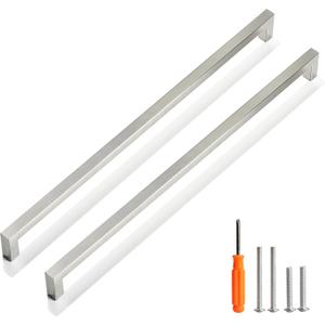 Cabinet Pulls Brushed Nickel Cabinet Handles Square Drawer Pulls, 5 Pack 15 Inch Stainless Steel Kitchen Door Cupboard Cabinet Handles, Cabinet Hardware Drawer Handles, 384mm Hole Centers
