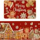 Baccessor Christmas Gingerbread Kitchen Rugs Set of 2,Red Gingerbread House Xmas Winter Snowman Kitchen Mats Washable Non Slip for Floor Hallway Laundry Sink Holiday Home Decor 17x29 and 17x47 Inch