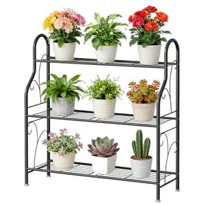 SORCEDAS Plant Stand Indoor Outdoor Plant Shelf 3 Tier Metal Corner Flower Stand Multiple Holder for Patio Garden Balcony Living Room, Dark Grey