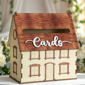 AceOrbit Rustic House Wedding Card Box for Reception 10x 6x11.5 Inch Large House Shaped Wooden Just Married Box Gift for Wedding Keepsake Newlyweds Baby Shower Party Favors