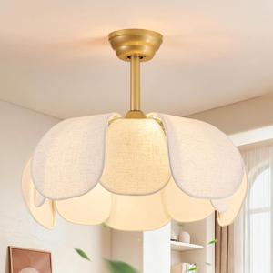 Boho Ceiling Fans with Lights,Flower Chandelier Ceiling Fan with Light and Remote ControlRattan Coastal Fandelier for Bedroom, Living Room,Foyer(26 Inch,6 Speed, Timing Adjustable Height)