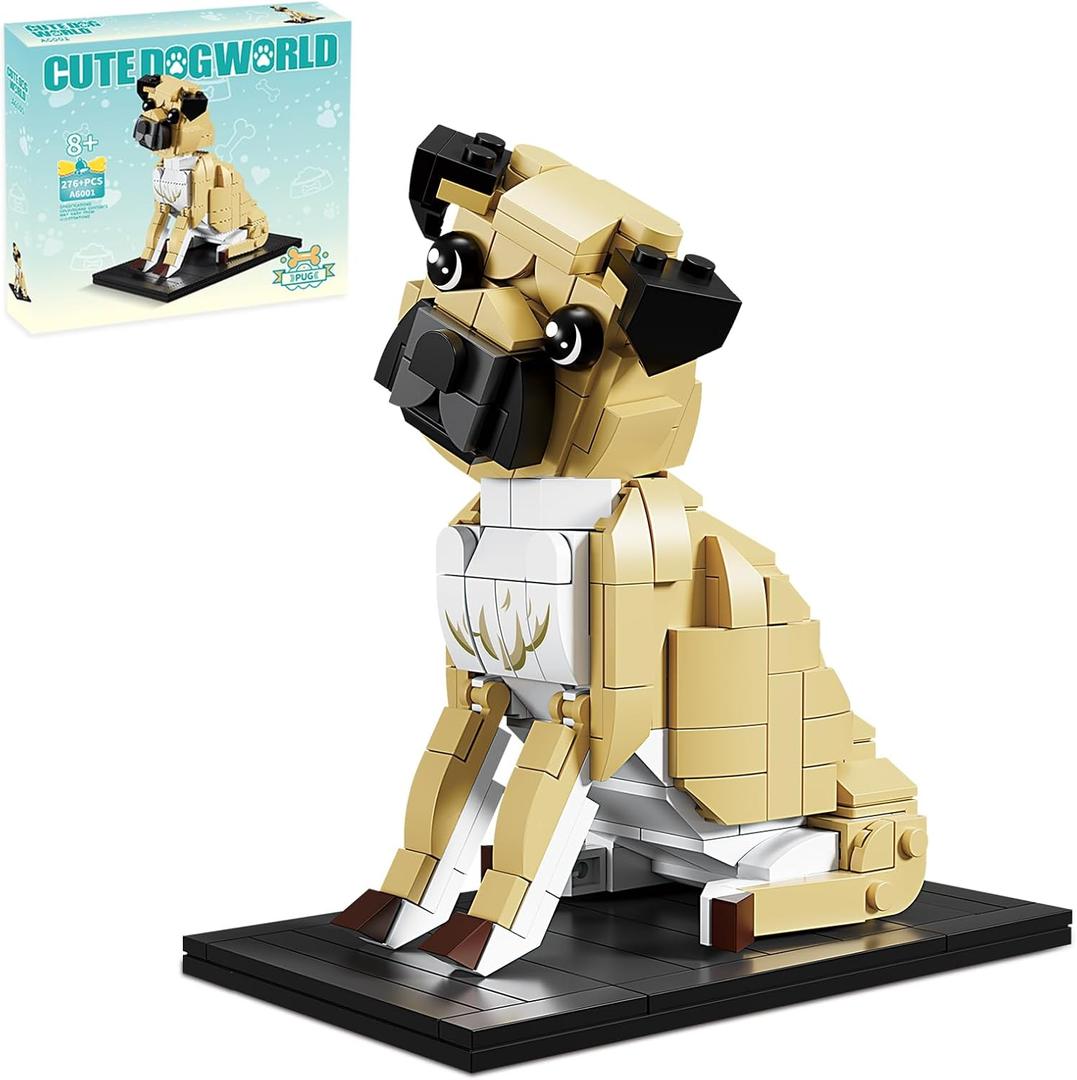 KAZI Adorable Dogs Building Toy Set,Dog Gifts for Animal-Lovers,Ideas Pug Dog Building Set for Girls & Boys,Creative Buildable Toys for Kids 8 and Up,Party Favors,Birthday Gifts,Easter Basket Stuffers, 5.4 in x 5 in x 3.15 in