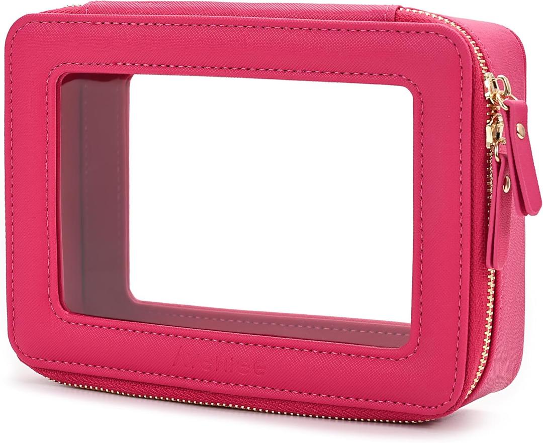 Aveniee Clear Makeup Bag Organizer,Travel Toiletry Bag for Women,Waterproof Cosmetic Pouch with Zippers,Car Accessories Organizers and Storage Case,Hotpink,Medium Classic (PitayaPink)