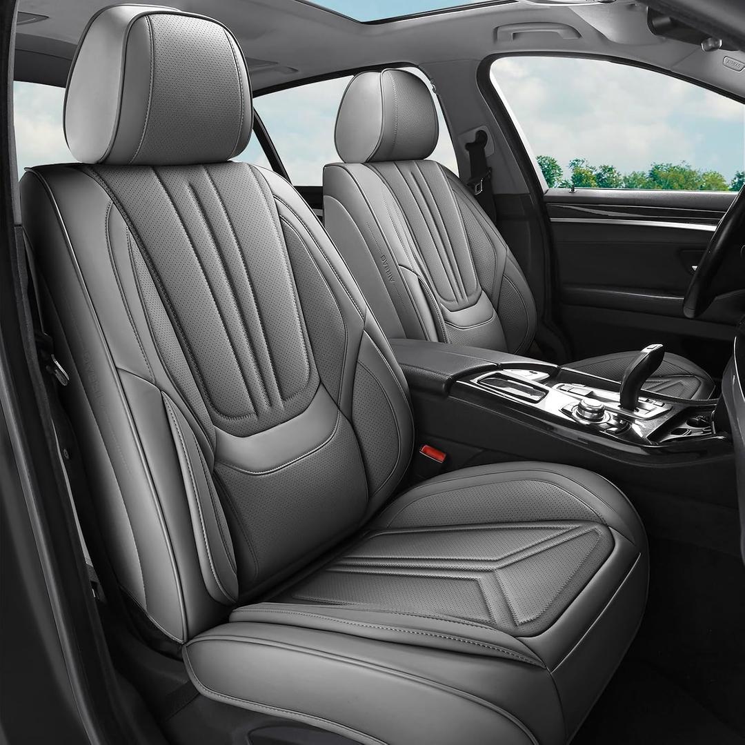 Car Seat Covers Full Set Gray, Premium Leather Car Seat Covers, Waterproof and Breathable Seat Covers, Universal Car Seat Protector Fit for Cars, Trucks, SUVs, Pick-ups