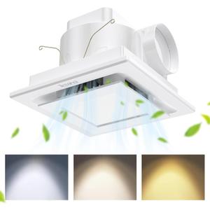 Bathroom Exhaust Fan with 3CCT LED Light, Ultra-Quiet 1.0 Sone & Effective Ventilation at 100 CFM, Easy Retrofit Without Attic Access for Moisture and Odor Control, 8.07" x 8.07"