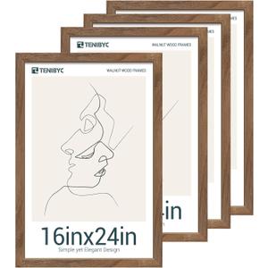 16x24 Frame - 4 Pack, Walnut Brown Wood Grain, Display 16x24 or 24x16 Photos, Posters and Puzzles, Picture Frame for Wall