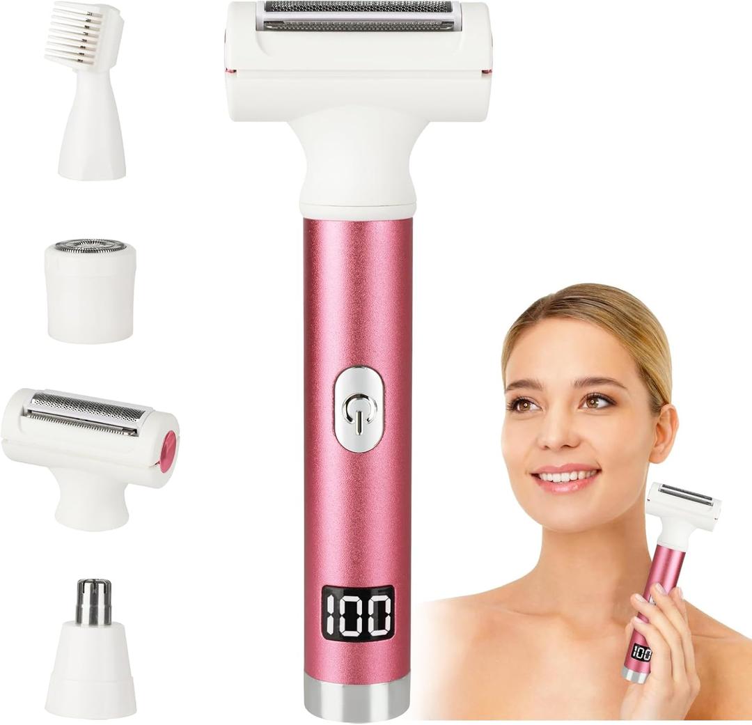 2025 Led Display Electric Razor,Beauty Women's Wet & Dry Electric Shaver, Painless 4 in 1 Painless Body Razors,Cordless 3-Blade Ladies Shaver for Legs, Arm, Underarms, Bikini (Pink)