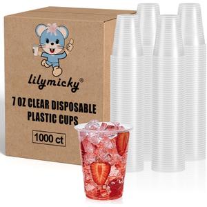 Lilymicky 1000 PACK 7 oz Clear Plastic Cups, 7 Ounce Disposable Drinking Cups for Birthday Parties, Picnics, Ceremonies, and any Events