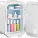 ELLE 8L Mini Cooler Fridge with LED Makeup Mirror for Skincare & Cosmetic Storage Cooler & Warmer Removable Shelf Carrying Handle AC DC Power Options Small Refrigerator for Bedroom Car Office White