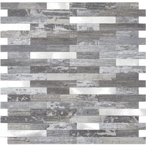 STICKGOO Peel and Stick Backsplash, PVC Wall Tiles Stick on Backsplash for Kitchen(5 Sheets, Distressed Wood with Metal Silver)