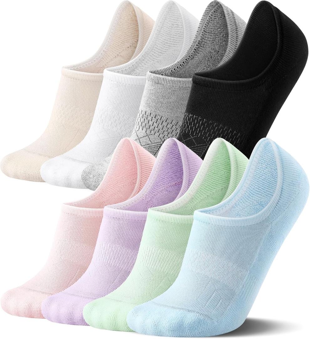 FITRELL No Show Socks Womens Cotton Cushioned Athletic Ankle Low Cut Invisible Non Slip Socks 5-8 Pairs (Medium, 8 Pairs Mulicolor - Bliss Cream)