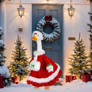 Suzile Christmas Mrs. Claus Goose Outfit Dresses Clothes for 23" High Cement or Plastic Porch Goose Costume for Yard Lawn Outdoor Garden Patio Statue Xmas Santa Holiday Decor
