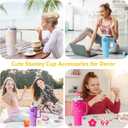 2 x 8PCS Stanley Cup Accessories, Stanley Accessories | 2PCS Silicone Bow Straw Toppers, 2 Cute Bow Handle Charm, 2PCS Water Bottles Bufferfly Patches Self-Stickers Accessories Decor (Beige-Butterfly)