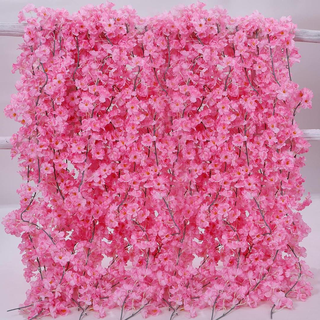 PARTY JOY 8Pcs 47.2ft Artificial Cherry Blossom Flower Garland Hanging Vines for Spring Home Room Wedding Party Kawaii Decor (Peach Pink)