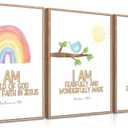 FTQYQLD Bible Verse Wall Art for Nursery - Set of 3 Watercolor Christian Posters - I Am A Child of God Scripture Prints - Religious Baby Room Decor for Boys Girls Bedroom Playroom - 12x16in