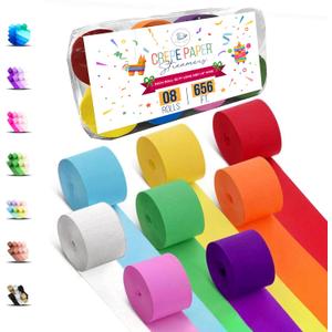 8 Crepe Paper Streamers Rolls, 656ft Pack of Unique 8 Rainbow Streamers Party Decorations, Birthday Streamers, Party Streamers for Wedding Decoration (1.8 inch x 82 ft/Roll) (Multi-color)