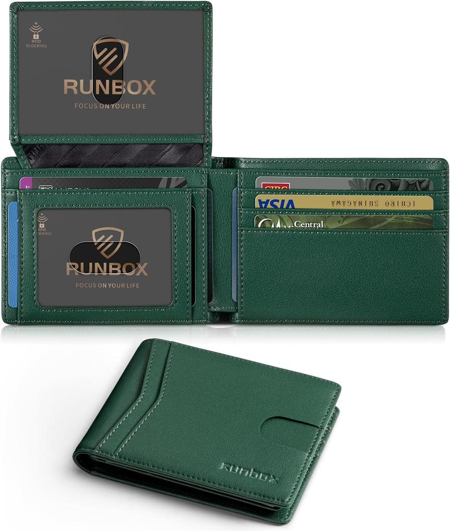 RUNBOX Wallet for Men Slim Rfid Leather 2 ID Window With Gift Box | Slim