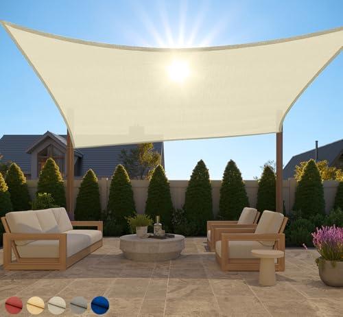 GORILLA GRIP Heavy Duty Sun Shade, UV Protection Fade Tear and Rust Resistant Rectangle Sunshade Canopy, Curved Edges Blocks Sunlight, Breathable Sail, Outdoor Patio, Lawn Garden, 8x12 FT Butter Cream