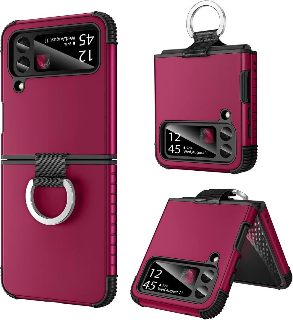 BENTOBEN Samsung Galaxy Z Flip 3 5G Case, Heavy Duty 2 in 1 Full Body Rugged Shockproof Protection Cover With Ring for Women Men, 6.7", Wine Red