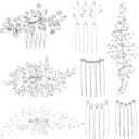 Maitys 44 Pieces Wedding Hair Accessories Faux Pearl Crystal Comb Clips U-shaped Flower Rhinestone Silver Pearl Hair Pieces for Prom Bride Bridesmaid(Elegant Style)