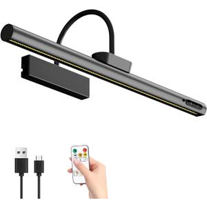 Bridika Picture Light Battery Operated, 19.7in Picture Lights for Wall, 3 Colors & Brightness Dimmable, Rechargeable Art Light for Paintings Photo Dartboard Gallery Bedroom Bathroom Black