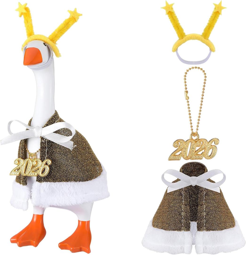 Huhumy Mini Desk Goose Outfit 7inch Magnetic Silly Goose Statue Keychain Clothes Costume for Table Desk Key Holder Decoration