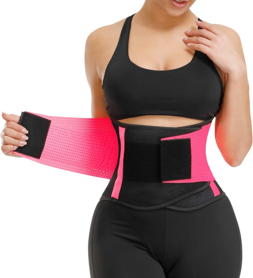 VENUZOR Waist Trainer Belt for Women - Waist Cincher Trimmer - Slimming Body Shaper Belt - Sport Girdle Belt (UP Graded)(FL Pink,L)