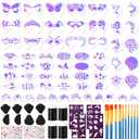 Thenshop 89 Pcs Face Paint Stencils Kits Includes 61 Reusable Facial Painting Stencils with 6 Stickers 12 Face Paint Sponges 10 Painting Brushes Tattoo Templates for Halloween Party Kids Adults Makeup