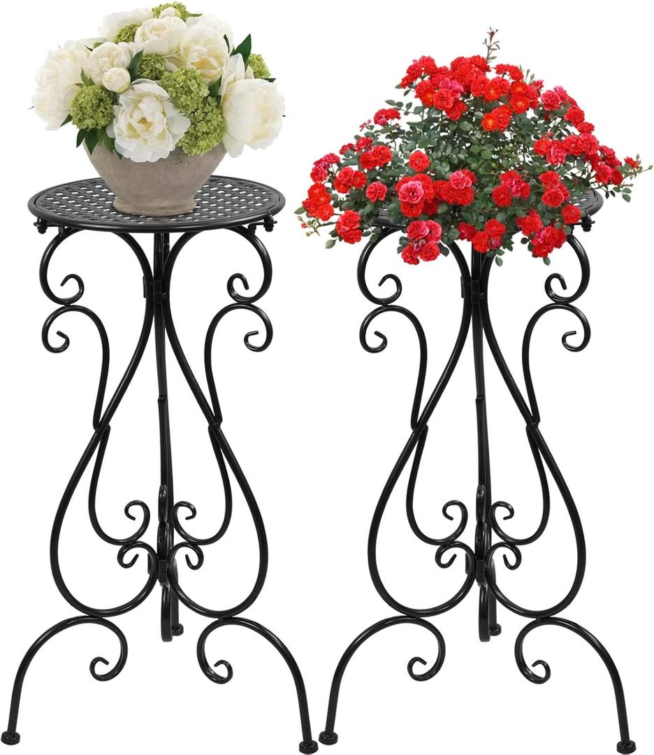Metal Plant Stands Indoor Outdoor, Heavy Duty Flower Pot stand 22.5 inch Tall, Planter Pedestal Holder Rack for Patio Garden Porch Corner House Deck, 2 Pack(Black)