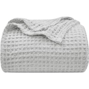 PHF Ultra Soft Waffle Weave Blanket King Size 104"x 90"- Washed Lightweight Breathable Cozy Woven Blanket for Bed - Aesthetic Decor for Couch Bedding Sofa Home Car - Light Grey