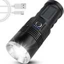 Bud K Rechargeable LED Flashlights, 100000 Lumen Brightest Rechargeable Flashlights Portable Outdoor Flashlight with 3 Lighting Modes for Camping/Outdoor/Hiking/Flashlights/Emergency(Black Swich)