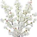 3PCS Artificial Cherry Blossom Flowers Branches 42" Long Stem White Silk Cherry Blossom Tree Faux Cherry Blossom Tall Fake Flower Arrangement for Spring Summer Wedding Indoor Outdoor Decor