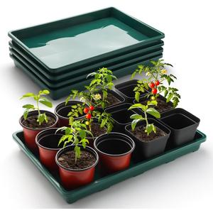 5 Pack Seed Starter Trays (17"x11"x2"), Plastic Flat Nursery Pots Trays, Durable Carrying Seedling Starter Tray, Reusable Tray for Planting and Collecting Drainage Water (Green)