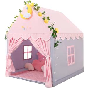 Wilwolfer Kid Tent with Mat, Star Lights - Kids Play Tents for Toddlers Kids Tents Indoor Playhouse - Princess Tent for Girls Toy House Gift (Gray with Cloth)
