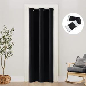 SHINELAND Closet Curtains for Bedroom Door/Narrow Window/Doorway,80 Inch Length,Privacy Heat Blocking Thermal Insulated Energy Efficient Curtain for 24"/28"/30"/32" Doors,Black (34"W x 80"L (Pack of 1))