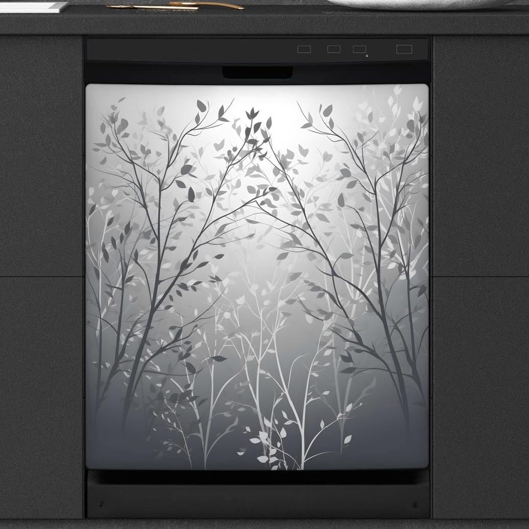 Dishwasher Magnet Cover, Grey Tree Waterproof Fade-Resistant Decorative Cover, Durable Magnetic Panel for Dishwasher