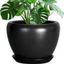 Ceramic Pot for Plants - 10 Inch Plant Pot Indoor with Drainage Hole and Saucer Large Planter Decorative Planter Modern Outdoor Flower Pot for House Balcony Black (Matte Black)