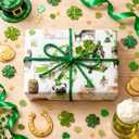 3 x Merture Reversible St. Patrick's Wrapping Paper - 17 Inch x 33 Feet - Lucky Dogs with Hats & Four-leaf Clovers for Holiday (17in x 32.8ft(46.5 sqft))