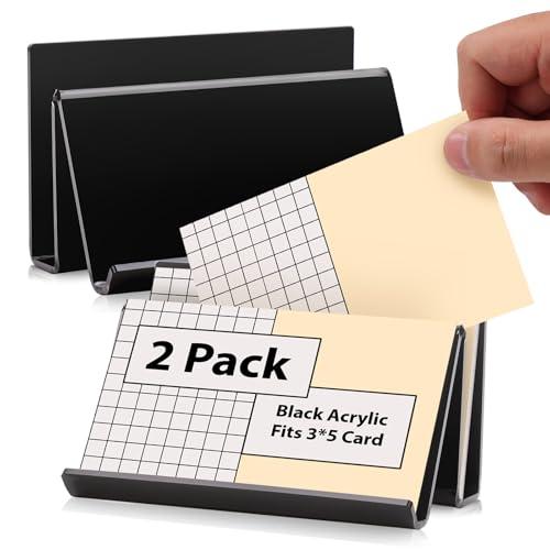 2 Pack 3x5 Index Card Display Holder Acrylic Cards Holder Stand Acrylic Business Card Holders Name Card Organizer Postcard Stand Display 200 Capacity for Studying Supplies No Card (Black, 2 Pack)