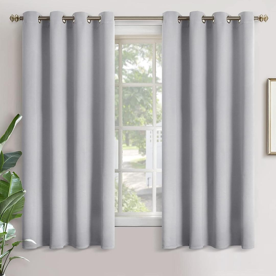 YoungsTex Light Grey Blackout Curtains for Living Room 63 Inch Length - Thermal Insulated with Grommet Room Darkening Drapes for Bedroom Window, 2 Panels, 52 x 63 Inch