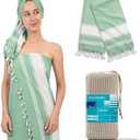 THREAD SPREAD Chambray Turkish Beach Towels 2 Pack - 100% Cotton Quick Dry Lightweight & Absorbent, Large Turkish Bath Towels for Travel, Sand Free Oversized Pool Beach Towel (Jade Green, 39" x 71")