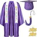 Foaincore 2025 Year Preschool and Kindergarten Graduation Gown Cap Tassel Set with 2025 Charm Printed Stole Grad Gift (Purple, 30)
