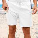Mens Swimsuit Trunks 7" Quick Dry Swim Shorts with Compression Liner and Zipper Pockets (White, XL)