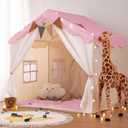 Besrey Kids Playhouse 2 in 1 With Padded Mat and Lights - Large Tent With 2 Doors & 4 Windows for Indoor & Outdoor Use - Christmas Toddler Gift, 51" x 35" x 51" (Pink)
