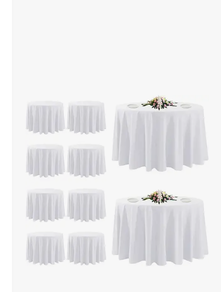 10 Pack White Round Tablecloths, 120 Inch Stain Resistant and Wrinkle Polyester Fabric Washable Table Clothes Cover for Kitchen Dining, Wedding, Reception Banquet, Birthday Party, Buffet Restaurant