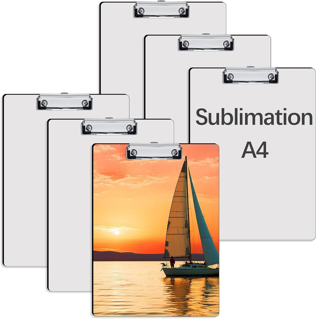 6 Pack Sublimation Clipboard Blanks Bulk MDF Sublimation Clipboard A4 Letter Size 8.8'' x 12.4'' Sublimation Teacher Blanks for Office Products DIY Handmade Craft Sublimation Ornaments Blanks