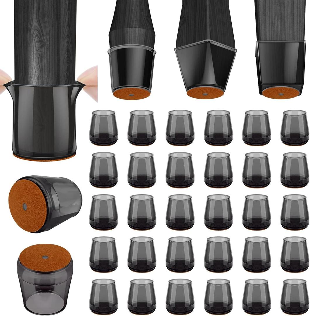 BALEINE Silicone Chair Leg Floor Protectors, Stool Leg Protectors Cap, Chair Leg Caps for Hardwood Floors (Black-32pcs, Round S)