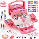 GirlsHome Kids Makeup Set for Girl 56 Pcs Washable Real Cosmetic, Non-Toxic Frozen Toys Toddler Makeup Kit, Frozen Princess Dress up Kit Christmas & Birthday Girl Gift for 3-12 (Frozen Pink)
