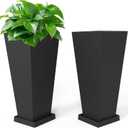 Tall Metal Planter 26" H - 2 Pack, Tall Planters with Removable Insert Shelve & Saucer Trays, Metal Outdoor Planters for Porch, Garden, Patio, Yard(Black)