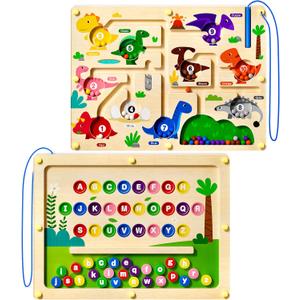 2 in 1 Magnetic Color and Number Maze Magnet Alphabet Counting Car Puzzle Double Sided Board Fine Motor Skills Montessori Preschool Toys for Boys and Girls (Color1, One Side)